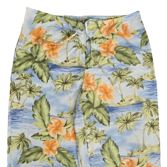 Tommy Bahama 100% Silk Tropical Floral Palm Cropped Pants Beachy Hawaii - Picture 4 of 9